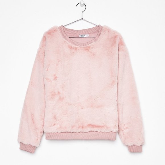 Bershka | Tops | Bershka Light Pink Faux Fur Teddy Sweatshirt | Poshmark